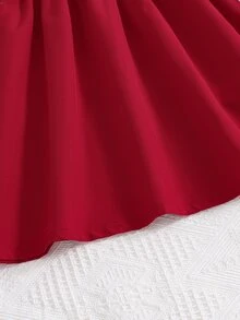 Girls Contrast Lace Halter Neck Dress With Belt - Burgundy - View 3