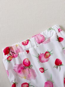 SHEIN Baby Bow Front Cami Top & Strawberry Print Ruffle Hem Shorts - Multicolor - View 5