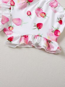SHEIN Baby Bow Front Cami Top & Strawberry Print Ruffle Hem Shorts - Multicolor - View 6