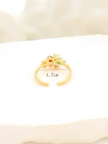 Cubic Zirconia Flower Decor Cuff Ring - Multicolor - View 4