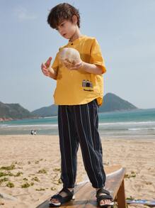 Boys Cartoon Graphic Polo Shirt & Striped Pants