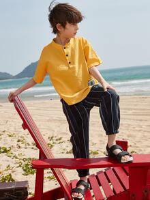 Boys Cartoon Graphic Polo Shirt & Striped Pants
