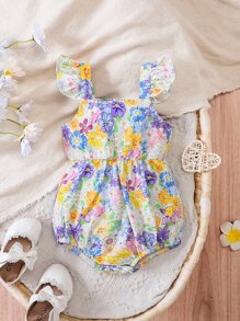 SHEIN Baby Floral Print Ruffle Trim Bodysuit - Multicolor - View 1