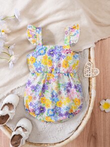 SHEIN Baby Floral Print Ruffle Trim Bodysuit - Multicolor - View 2