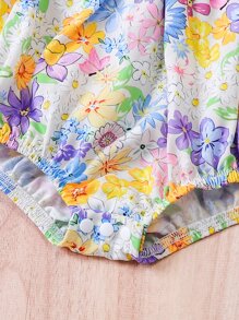 SHEIN Baby Floral Print Ruffle Trim Bodysuit - Multicolor - View 5