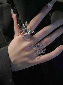 2入組/套蝴蝶裝飾戒指 - 銀色 - 查看 1