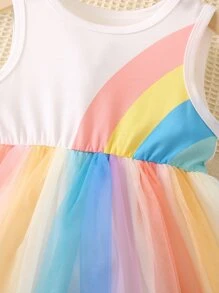 SHEIN Toddler Girls Colourblock Mesh Hem Dress - Multicolor - View 3