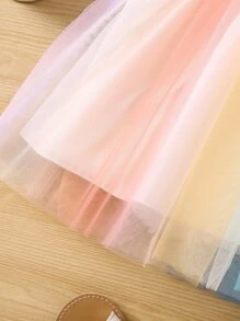 SHEIN Toddler Girls Colourblock Mesh Hem Dress - Multicolor - View 4