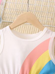 SHEIN Toddler Girls Colourblock Mesh Hem Dress - Multicolor - View 5