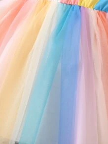 SHEIN Toddler Girls Colourblock Mesh Hem Dress - Multicolor - View 6