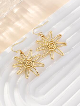 1 Pair Elegant Cute Simplicity Fashion 14k Gold Plated Sunflower Originality Dangle Earrings Women Summer Fashion Accessories Valentines