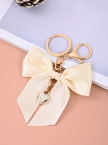 Móc Khóa Charm Trái Tim & Nơ - Màu be - Xem 3