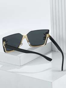 Rhinestone Decor Fashion Glasses Y2K Big Glasses - Dark Grey - View 4