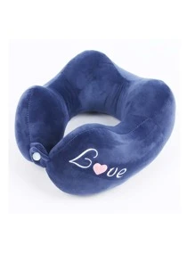 1pc Heart & Letter Embroidery U-shaped Pillow - Navy Blue - View 1