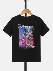 SHEIN 男孩標語和卡通圖案T恤