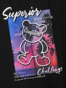 SHEIN 男孩標語和卡通圖案T恤