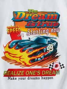 SHEIN 男孩汽車和標語圖案T恤和短褲 - 紅色 - 查看 4