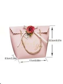 1pc Paper Gift Wrapping Bag, Romantic Slogan Graphic Floral Decor Gift Bag For Party - Multicolor - View 2
