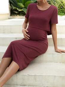 SHEIN Maternity Solid Nursing Tee & Cami Dress - Maroon - View 8