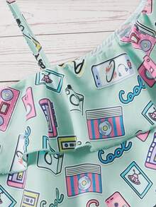 SHEIN Girls Letter Graphic Asymmetrical Neck Ruffle Trim Dress - Multicolor - View 4