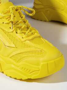 Women Number Pattern Lace Up Sports Shoes, Funky Chunky Sneakers For Outdoor - Yellow - View 6