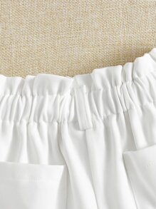 SHEIN Cô gái Tween Màu thuần Lỏng lẻo phù hợp Đàn hồi Dây thắt lưng Trang trí Nút Cuộn lên Hem Quần short Với Túi - trắng - Xem 3