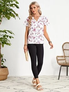 EMERY ROSE Butterfly Print V Neck Butterfly Sleeve Blouse - Multicolor - View 3