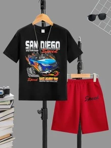 SHEIN Bộ hai mảnh Trai Túi Lá thư Ô tô/xe hơi Giải trí - Nhiều màu - Xem 1