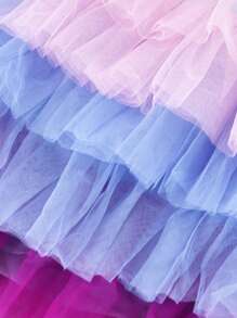 Toddler Girls Unicorn Print Ruffle Trim Mesh Hem Dress - Multicolor - View 5