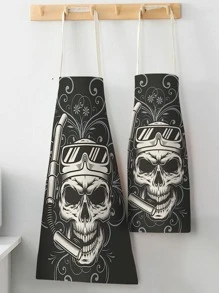 1pc Creative Apron, Skull Printed Women Kitchen Apron For Kitchen Baking - Multicolor - View 1