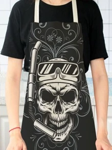 1pc Creative Apron, Skull Printed Women Kitchen Apron For Kitchen Baking - Multicolor - View 2