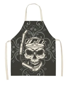 1pc Creative Apron, Skull Printed Women Kitchen Apron For Kitchen Baking - Multicolor - View 3
