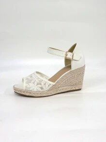 Giày sandal đế xuồng lưới thoáng khí màu trắng thời trang cho nữ đi nghỉ dưỡng thường ngày đế dày - trắng - Xem 5