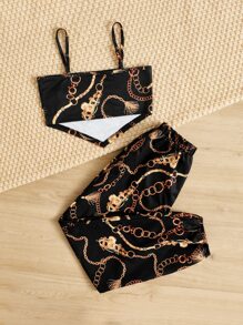 SHEIN Leap Crew Cô gái Tween In Dây chuyền Bandana Hem Cami ngọn & Quần - Nhiều màu - Xem 2