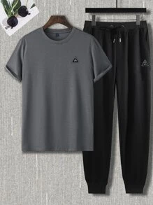 Manfinity Homme Men Letter Graphic Tee & Drawstring Waist Sweatpants - Grey - View 3
