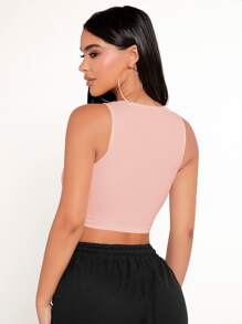 SHEIN PETITE Áo khoác và áo lót dành cho xe tăng nữ Bất đối xứng màu trơn Giải trí - Màu Hồng baby - Xem 2