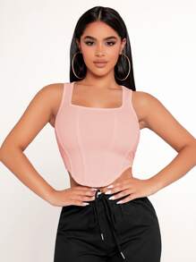 SHEIN PETITE Áo khoác và áo lót dành cho xe tăng nữ Bất đối xứng màu trơn Giải trí - Màu Hồng baby - Xem 3