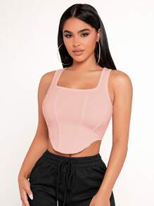 SHEIN PETITE Áo khoác và áo lót dành cho xe tăng nữ Bất đối xứng màu trơn Giải trí - Màu Hồng baby - Xem 5