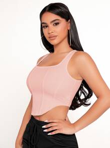 SHEIN PETITE Áo khoác và áo lót dành cho xe tăng nữ Bất đối xứng màu trơn Giải trí - Màu Hồng baby - Xem 6