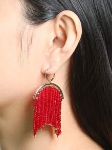 釘珠流蘇耳墜 - 紅色 - 查看 3
