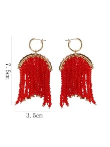 釘珠流蘇耳墜 - 紅色 - 查看 4