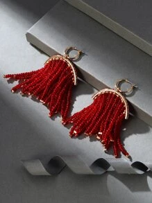 釘珠流蘇耳墜 - 紅色 - 查看 5