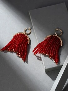 釘珠流蘇耳墜 - 紅色 - 查看 6