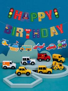 Bandera colgante papel tire con dibujos animados con estampado de coche y slogan para de fiesta de cumpleaños - Multicolor - Ver 1