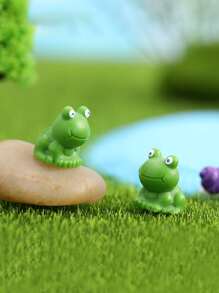 2入組/套ABS花園裝飾品卡通可愛青蛙設計花園雕像裝飾 - 綠色 - 查看 1