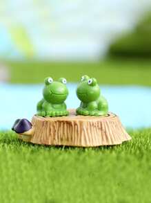 2入組/套ABS花園裝飾品卡通可愛青蛙設計花園雕像裝飾 - 綠色 - 查看 2