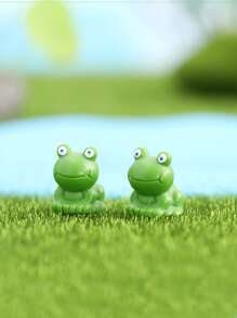 2入組/套ABS花園裝飾品卡通可愛青蛙設計花園雕像裝飾 - 綠色 - 查看 3