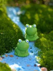 2入組/套ABS花園裝飾品卡通可愛青蛙設計花園雕像裝飾 - 綠色 - 查看 5