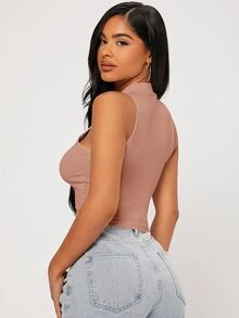 SHEIN PETITE Solid Crop Tank Top - Dusty Pink - View 2