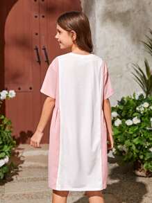 SHEIN Girls Bear & Slogan Graphic Colourblock Dress - Multicolor - View 3